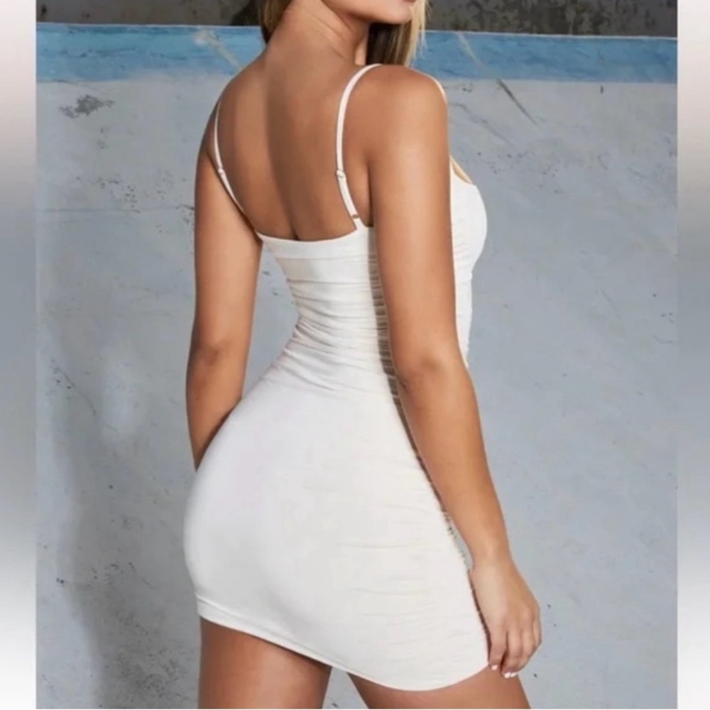 Oh Polly White Ruched Bodycon Mini Dress - Picture 2 of 8